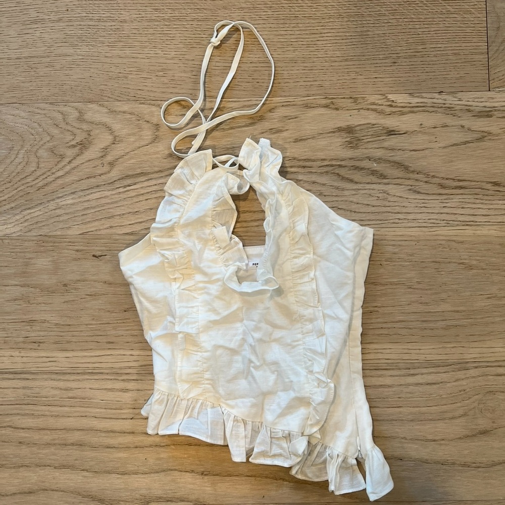 Peppermayo Mariella White Ruffled Halter Top